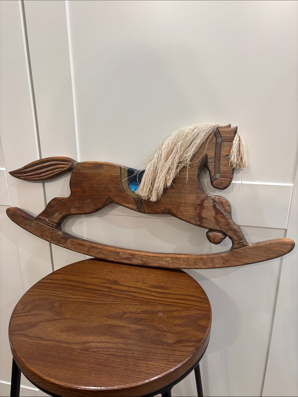 Wooden Rocking Horse Wall Art - Natural Brown